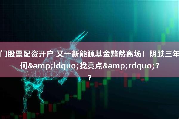 厦门股票配资开户 又一新能源基金黯然离场！阴跌三年如何&ldquo;找亮点&rdquo;？