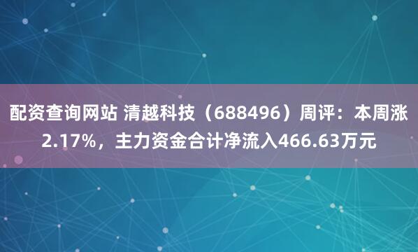 配资查询网站 清越科技（688496）周评：本周涨2.17%，主力资金合计净流入466.63万元